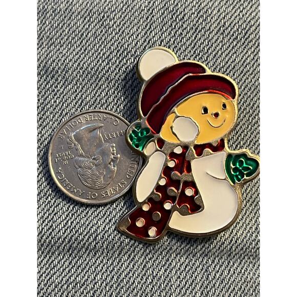Vintage enamel snowman brooch pin - Picture 2 of 4
